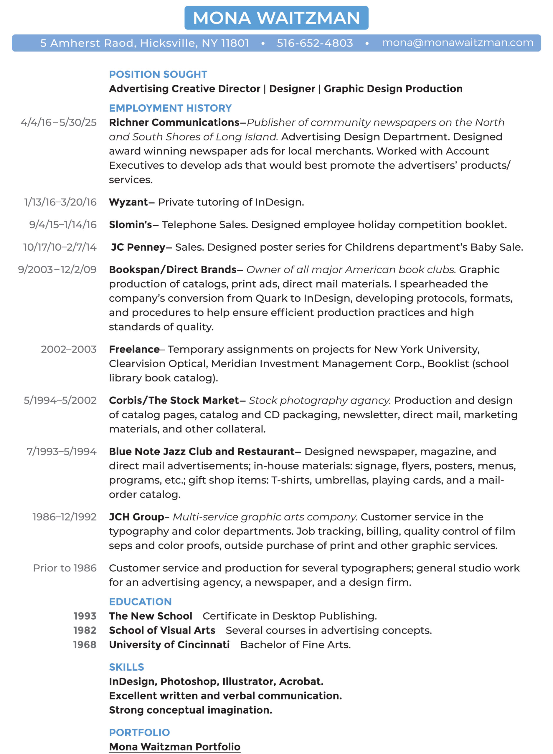 mona waitsman resume