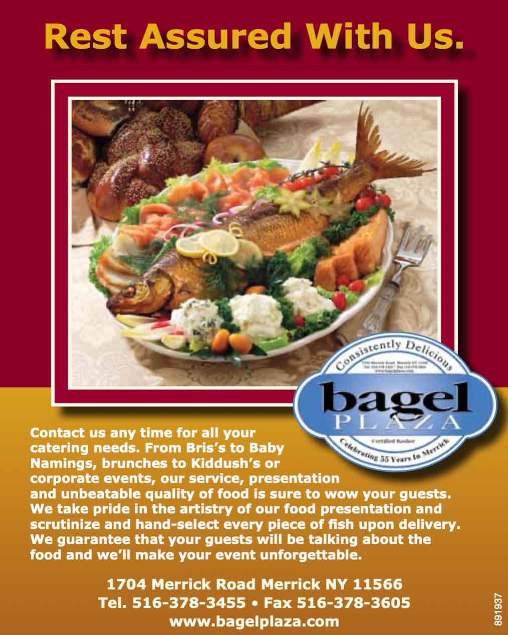 Kosher catering shop advertisement for Bagel Plaza