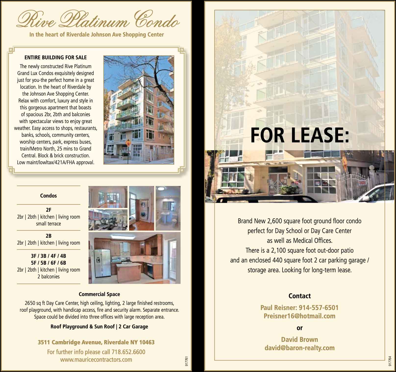 Real Estate advertisement for Rive Platinum Condo