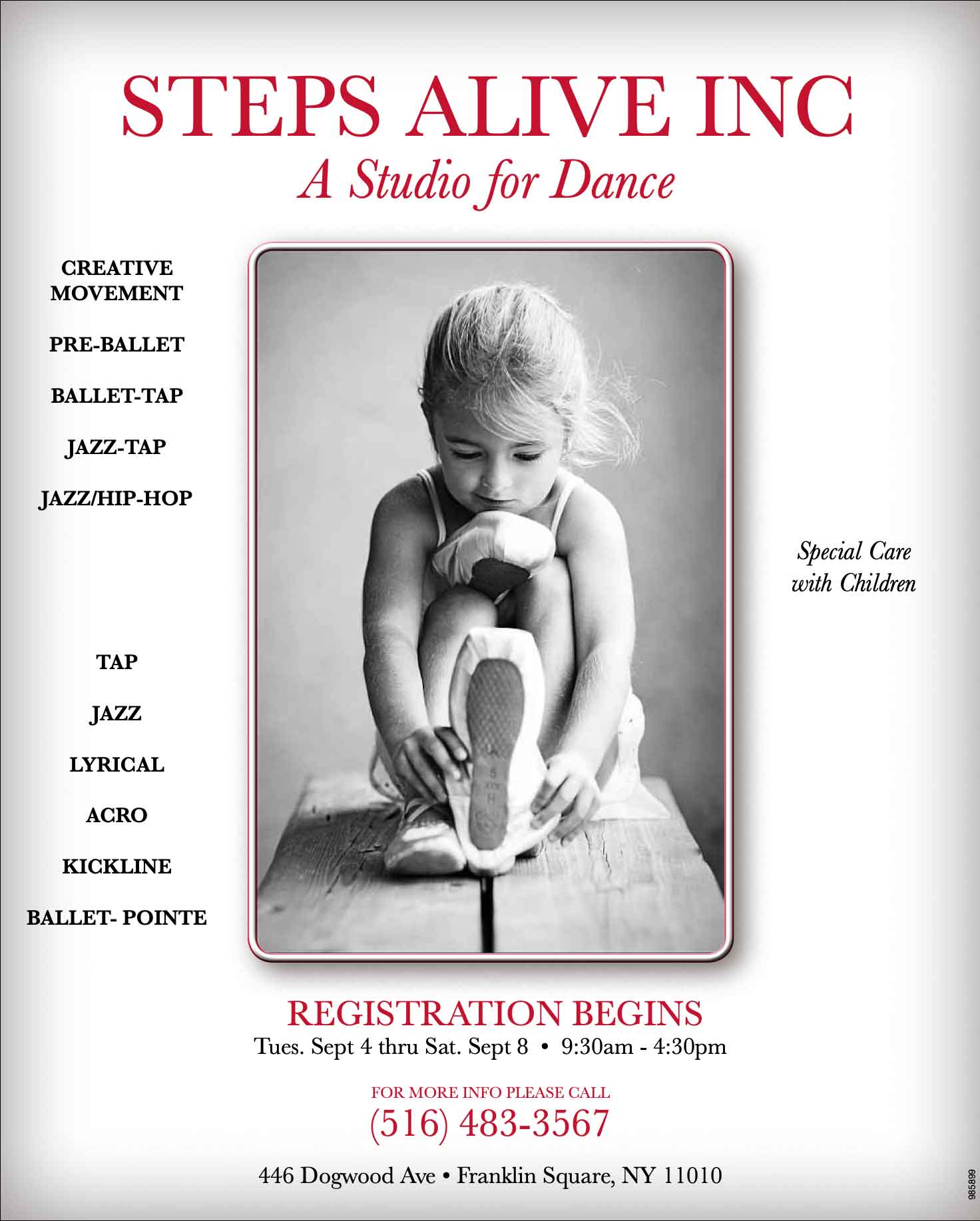 Dance school advertisement for Steps Alive