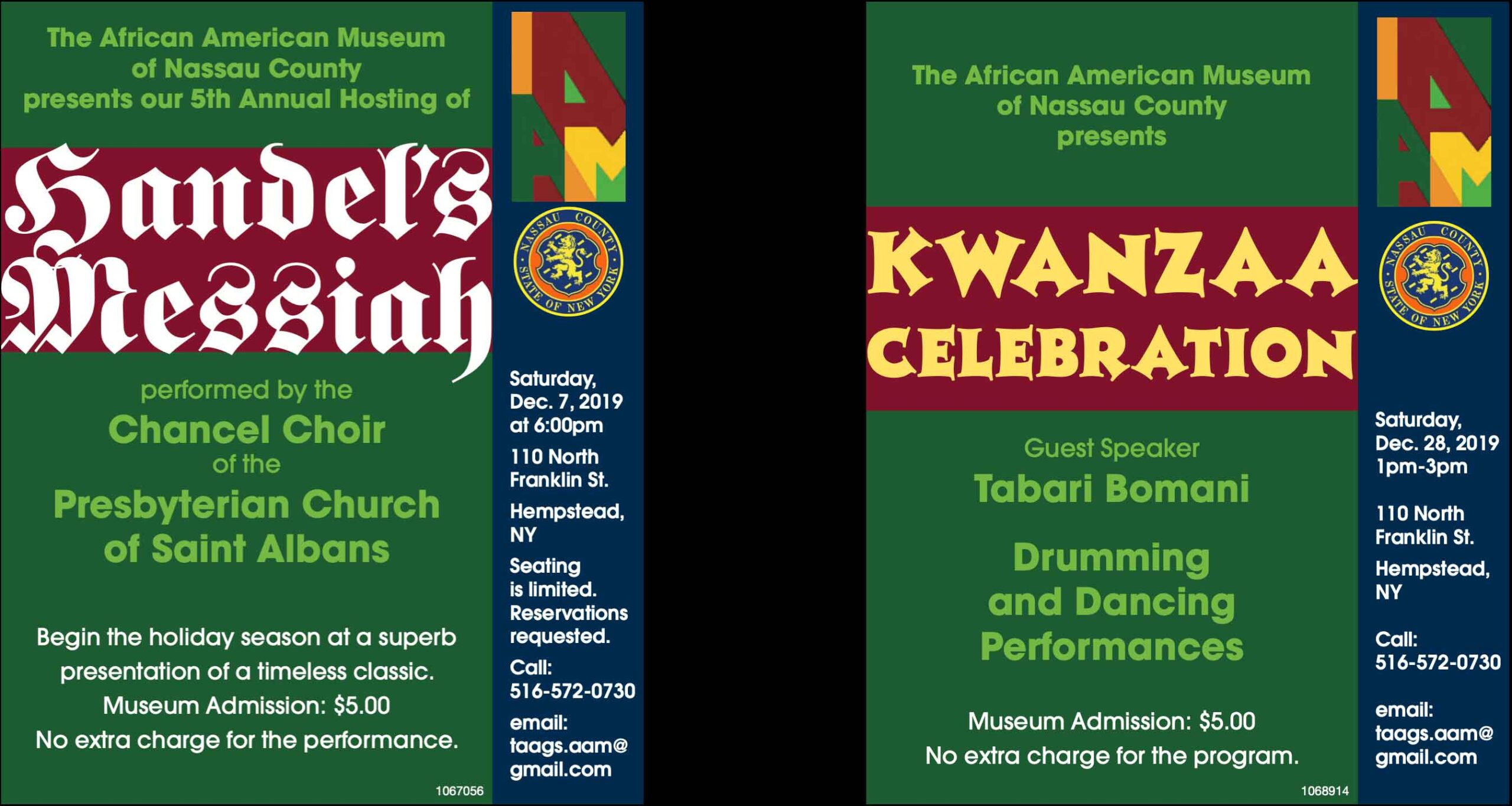 Concert programs advertising series for The African American Museum of Nassau County