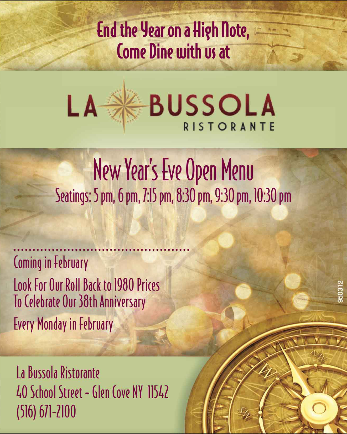 Restaurant New Year’s Eve advertisement for La Bussola Ristorante