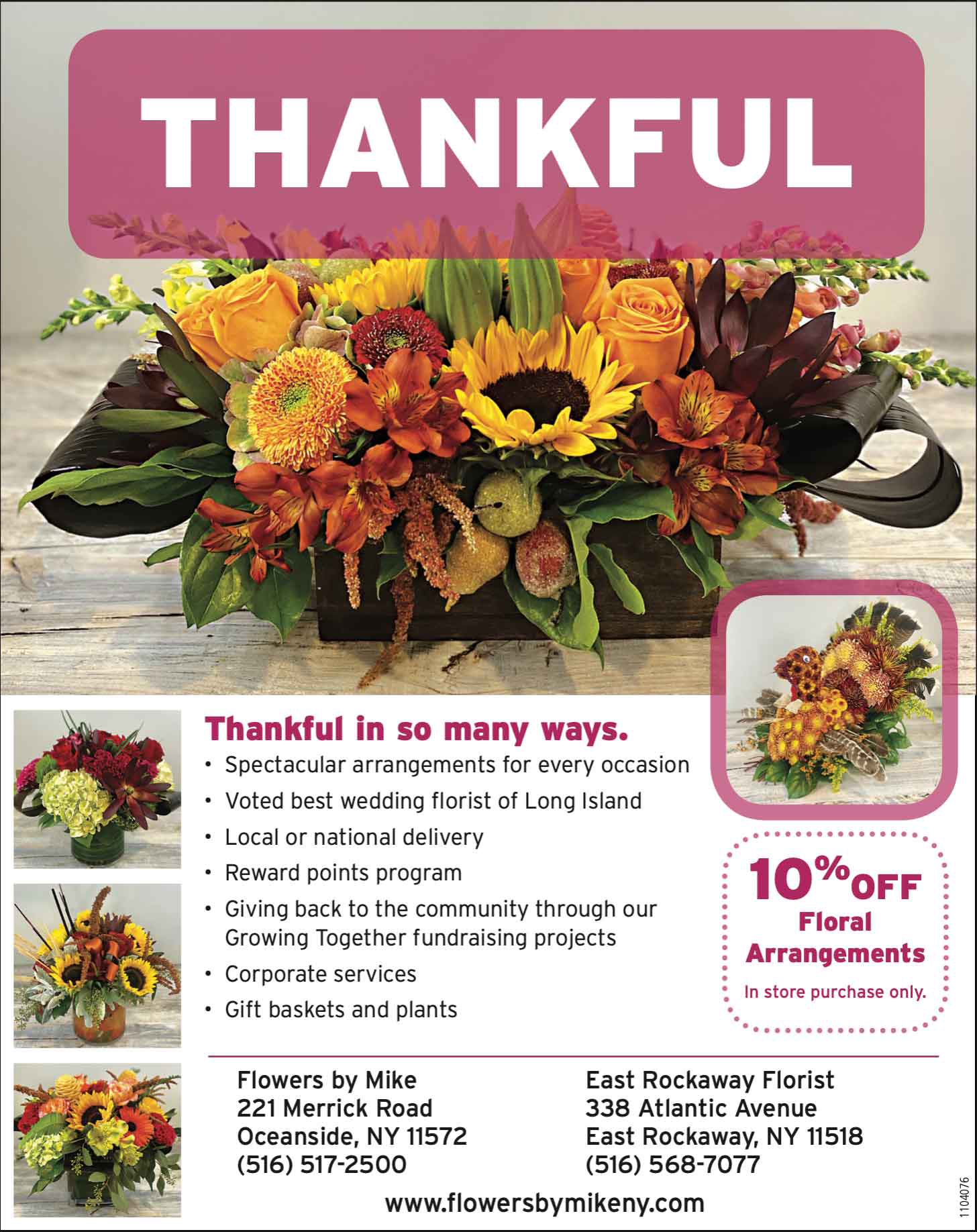 Thanksgiving season florist advertisement for Flowers by Mike