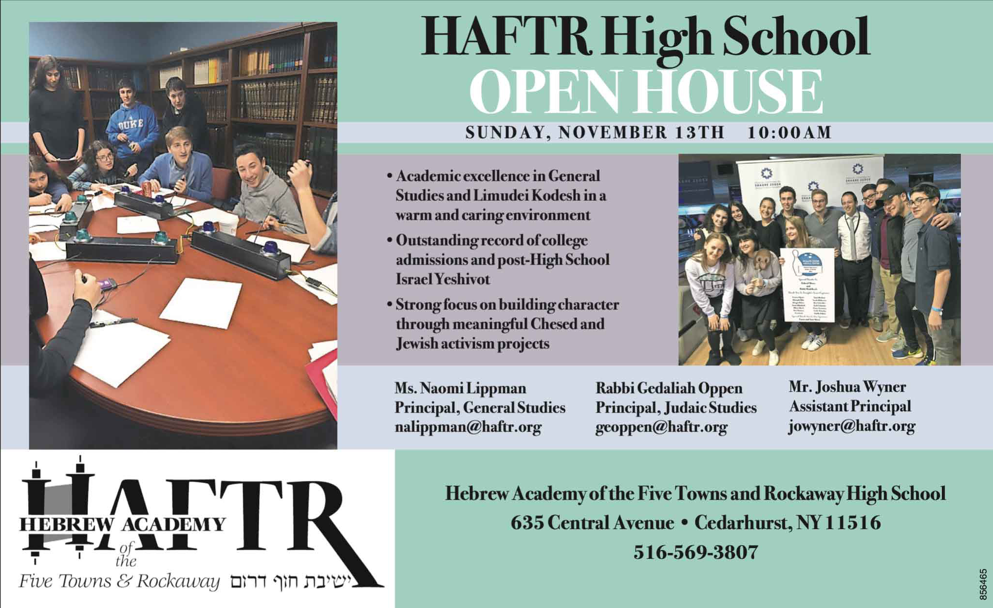 Open house advertisement for Haftr High School