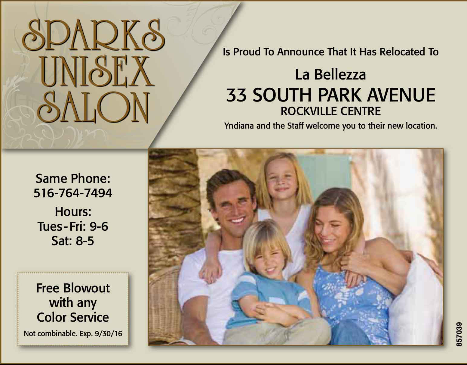 Hair salon advertisement for Sparks Unisex Salon