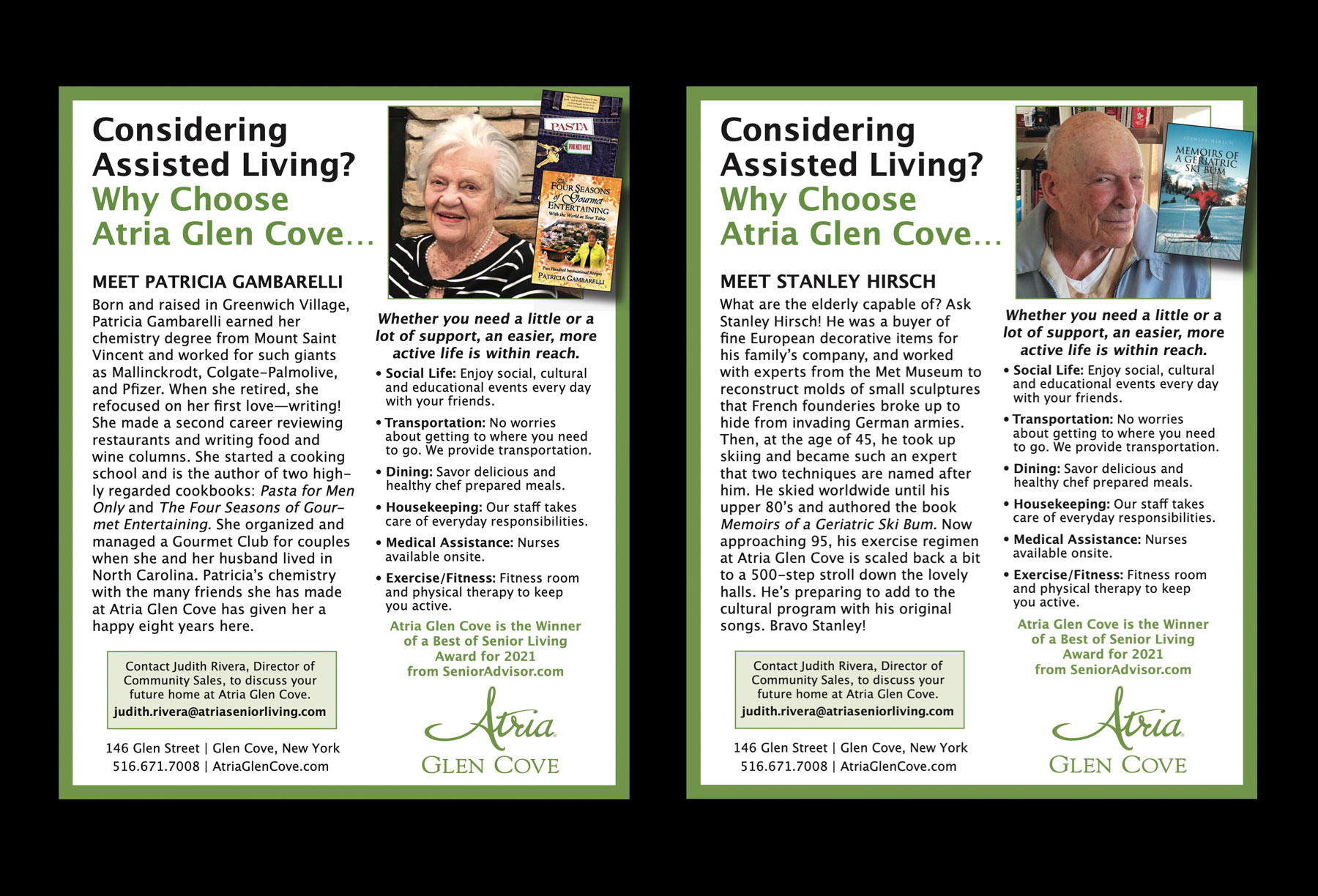 Advertising campaign for an assisted living community for Atria Glen Cove
