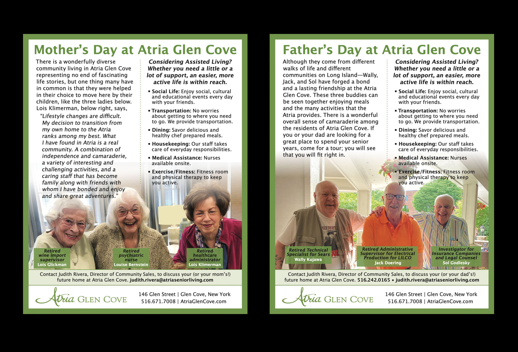 Advertising campaign for an assisted living community for Atria Glen Cove