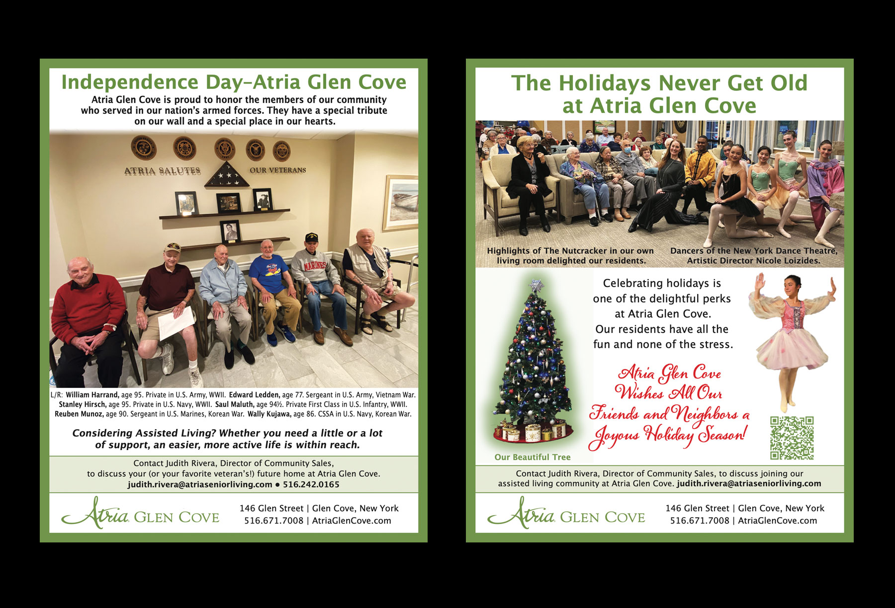 Advertising campaign for an assisted living community for Atria Glen Cove