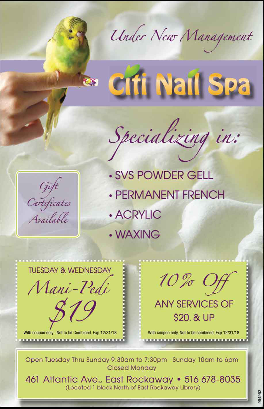 Nail salon advertisement for Citi Nail Spa