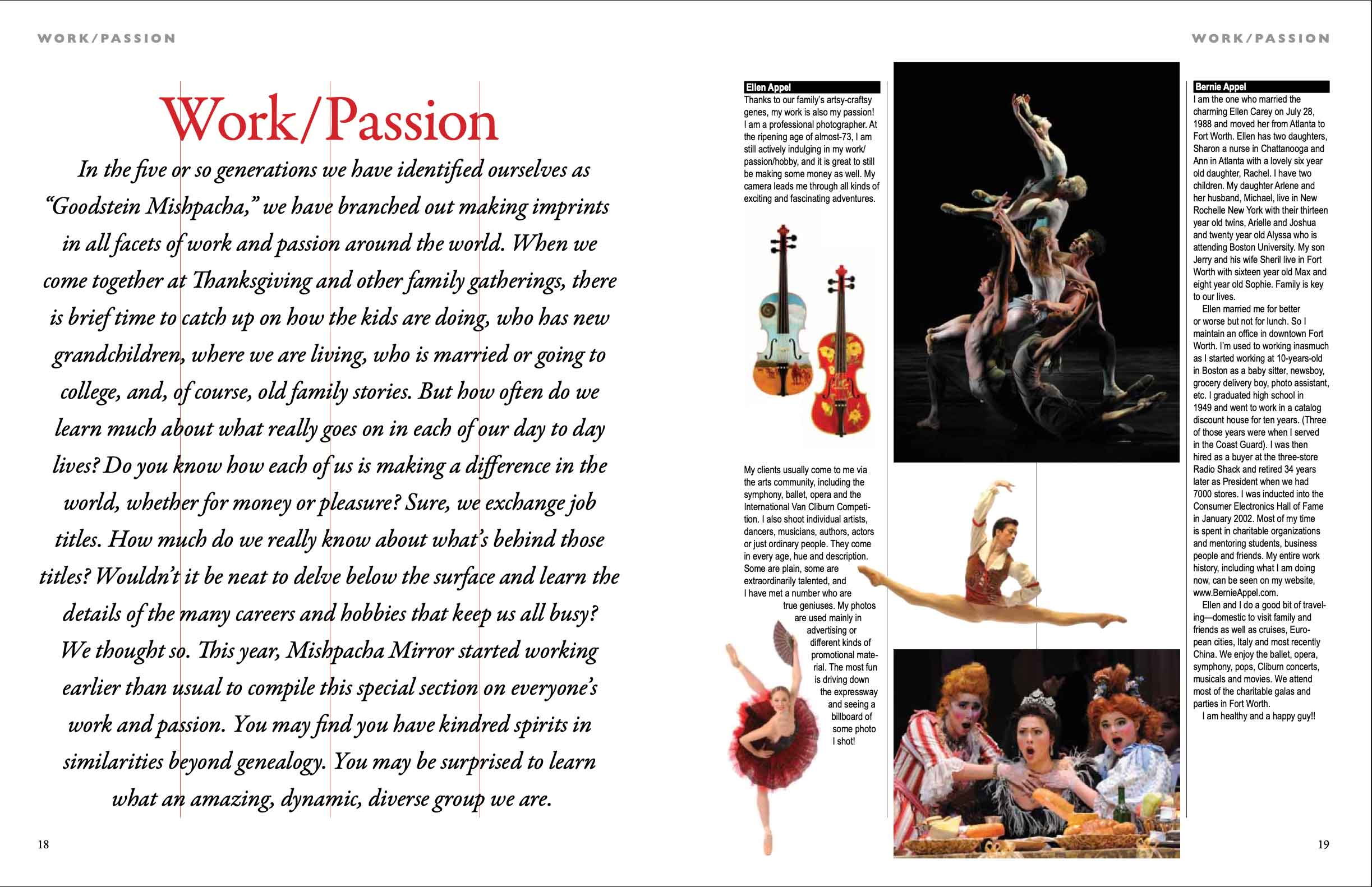 Editorial design for family magazine feature about occupations and hobbies: “Work/Passion”