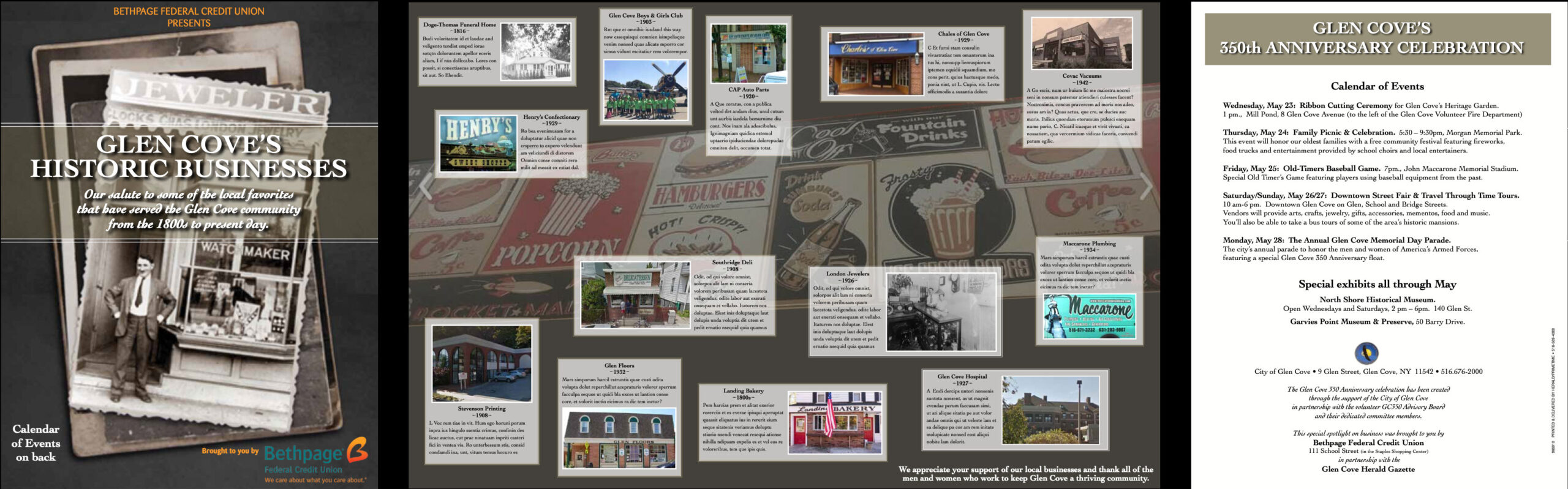 Speculative editorial design for feature about longstanding businesses in Glen Cove